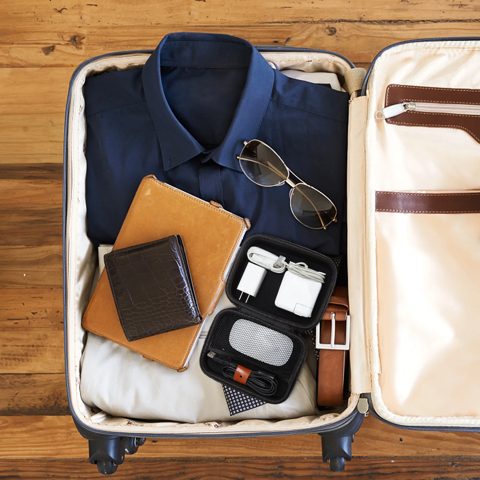 

2pcs Earphone Storage Box Portable Hard Shell Shockproof Case For Headset Cable Power Bank Mouse Hard Drive Eva Carry Bag