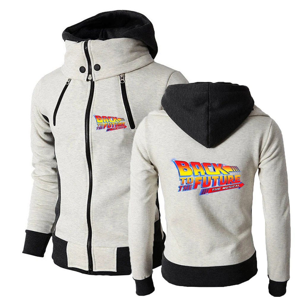 

2025 New Type Coat Spring And Autumn Man's Hooded Lapel Collar Hoodies Back To The Future Logo Print High Street Zipper Jacket