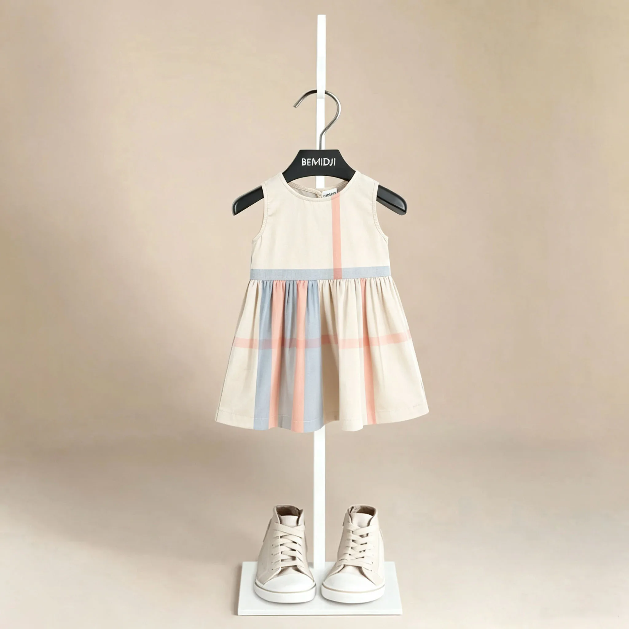 Summer Striped Sleeveless Suspenders Flowers Back Hollow Littlee Dress for Kids Girl Cute Princess Dress for Baby Kids Clothes