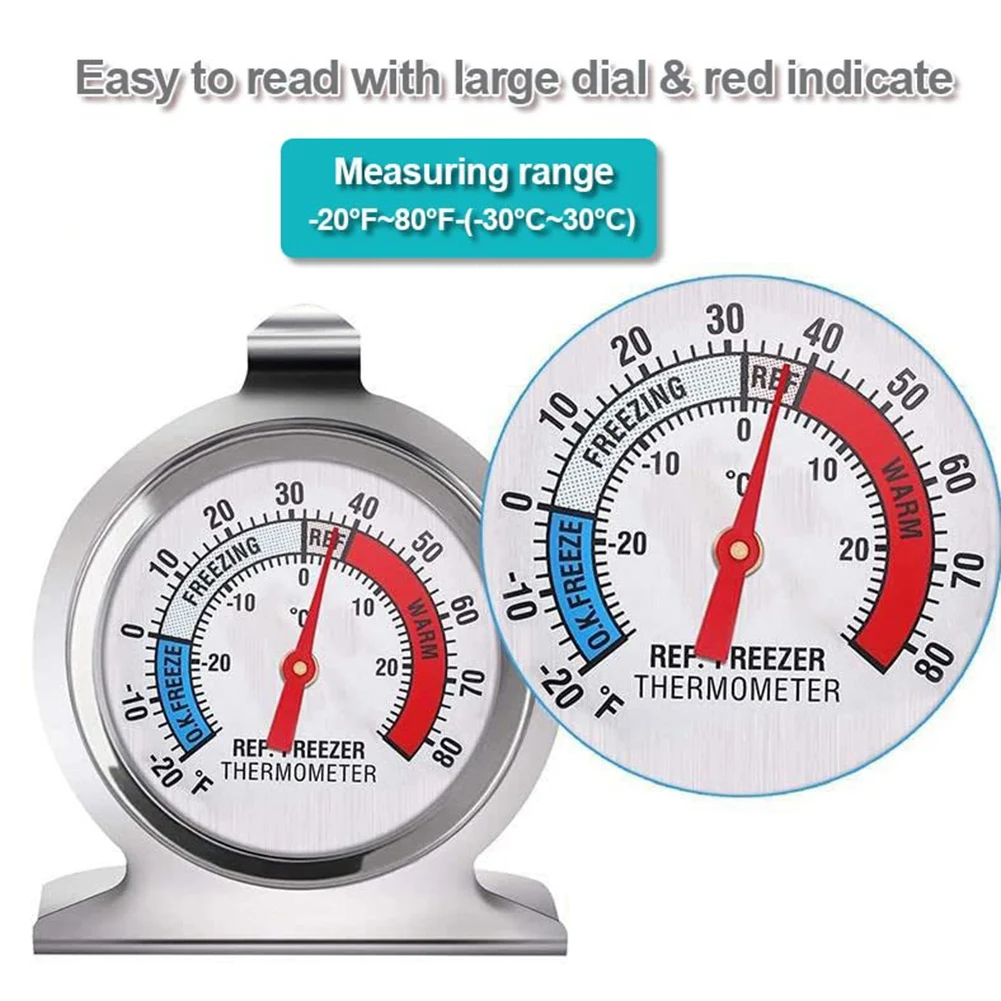 4Pc Refrigerator Thermometer, with Red Indicator Thermometer for Freezer Refrigerator Cooler with Hanging Hook and Stand