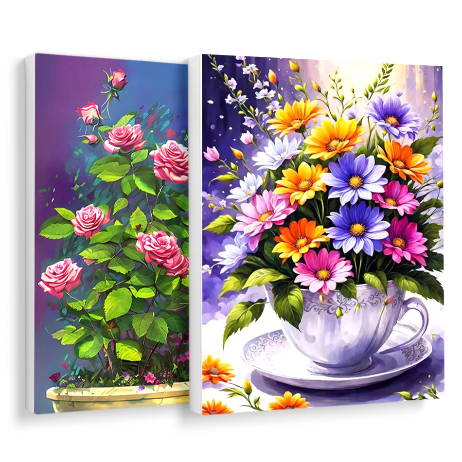 

RUOPOTY Painting By Number Novelties Flower Pot Flower Purple Brilliant Canvas Painting Acrylic Paints Kit Diy Crafts With Frame
