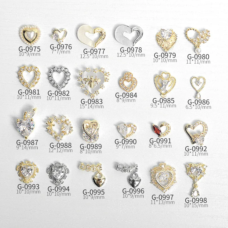 3PCS Luxury Various Shape Love Crook Heart Sparkle Diamond Pearl Pendant Alloy Nail Art Rhinestones Decorations Manicure Charms