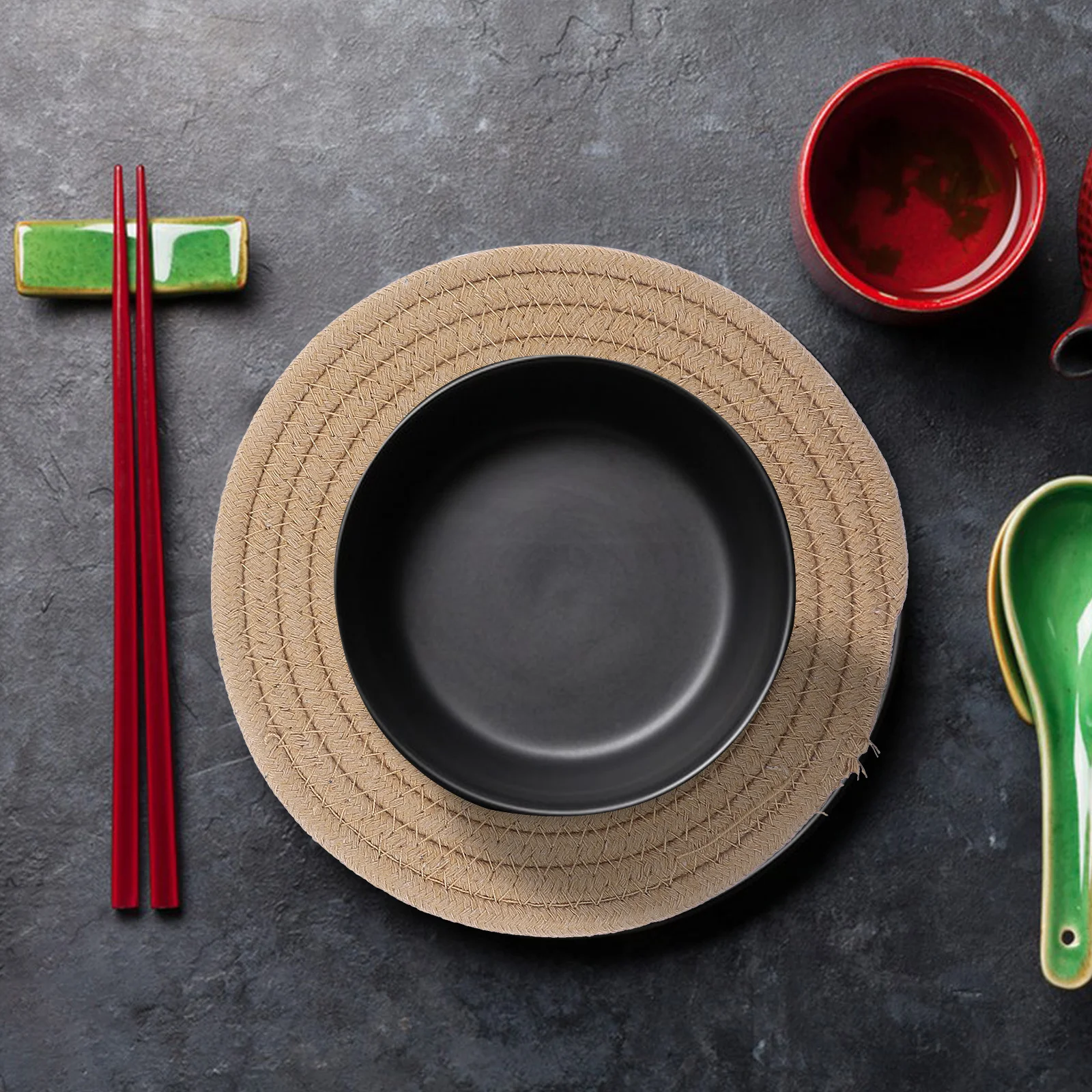 

4Pcs Cotton Woven Heat Resistant Round Table Mats Kitchen Hot Dish Trivets Practical Potholders