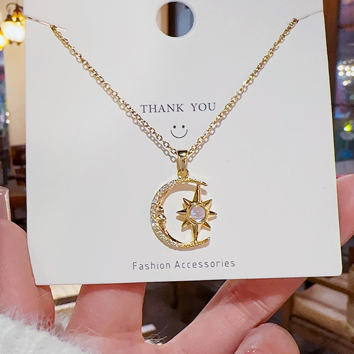 Women's Light Luxury Fashion Moon Necklace High-End Star Pendant Stainless Steel Collarbone Chain Jewelry Accessory image 5