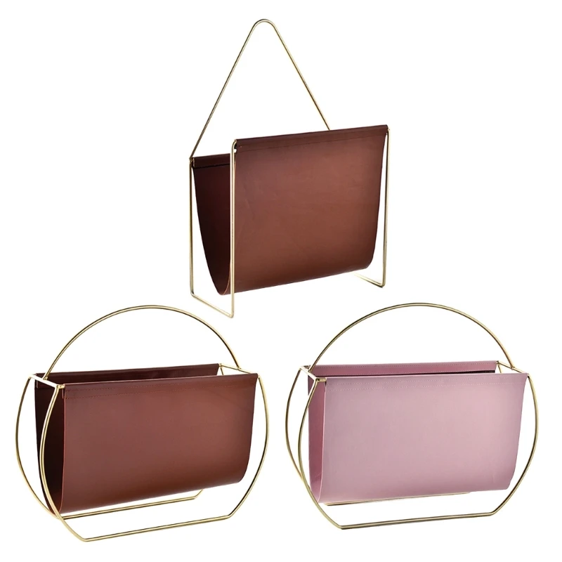 

Modern Magazine Standing Rack PU Leather Magazine with Metal Frame Dropship