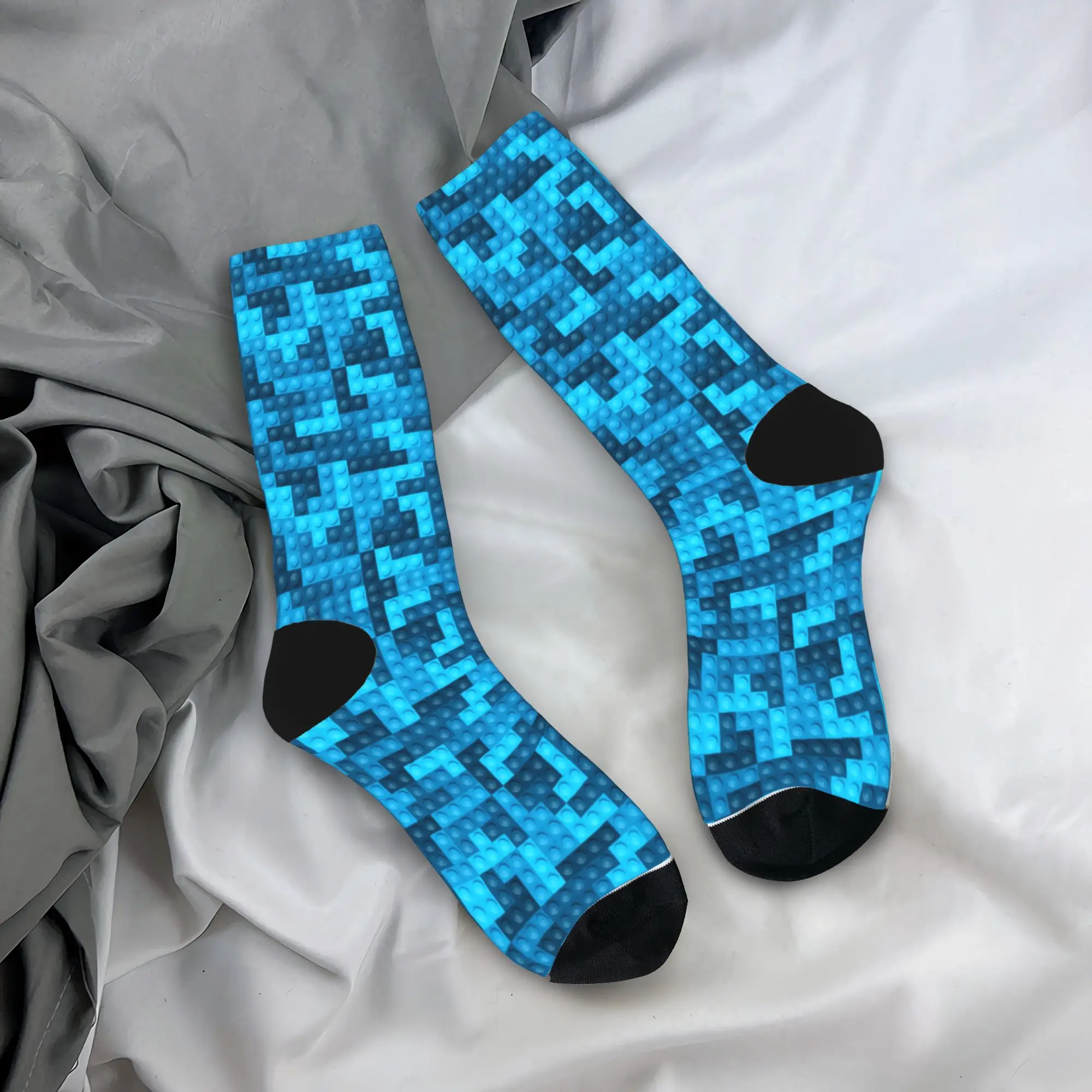 Men Socks Gradient Blue Building Blocks Pattern  Stockings Autumn Modern Medium Soft Socks Graphic Cycling Anti Sweat Socks