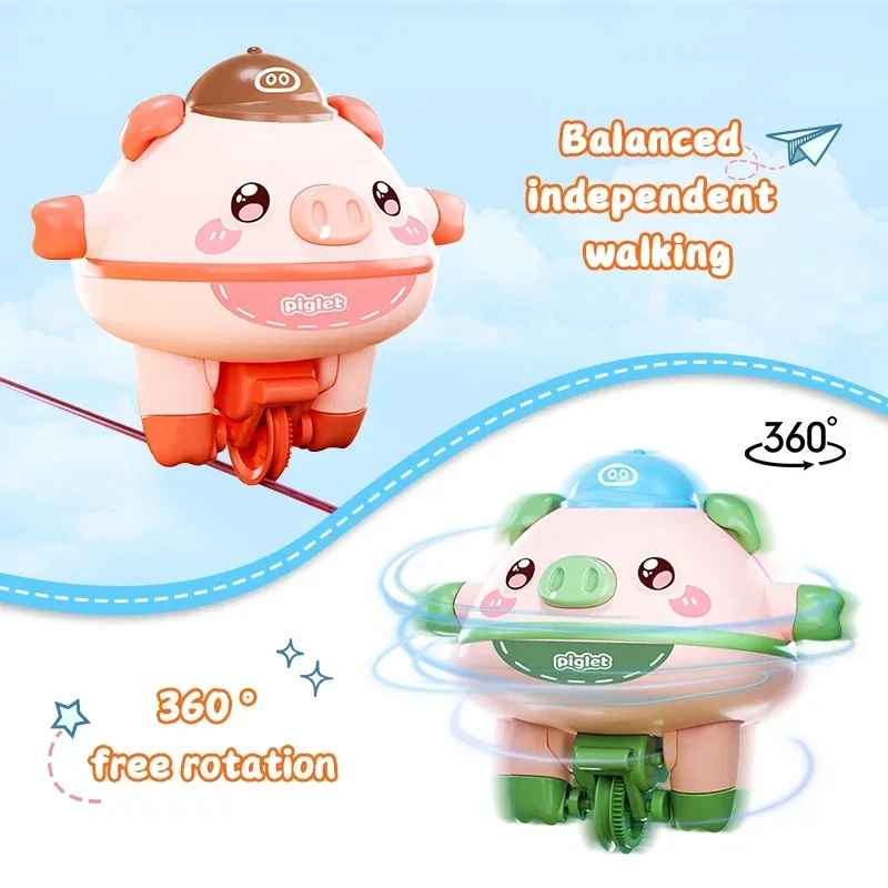 Novelty Tightrope Walking Tumbler Unicycle Toys Cute Balanced Pig Toys Roly-Poly Fingertip Gyroscope Balance Robot