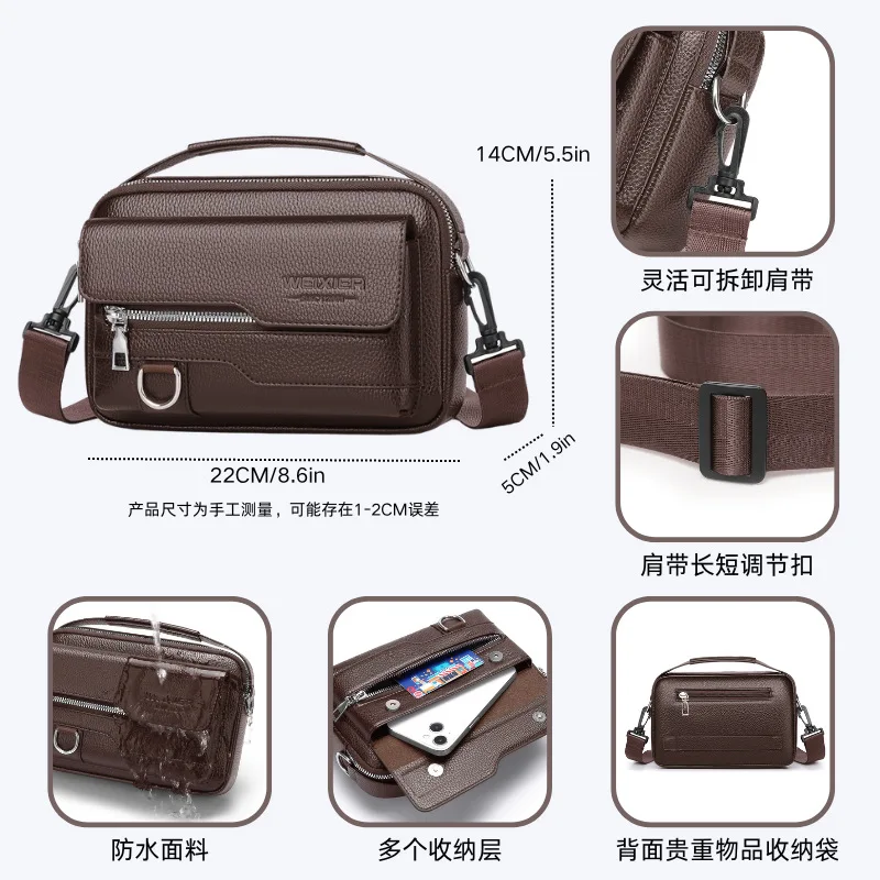 حقيبة كتف رجالية جديدة لعام 2025 مصنوعة من جلد البولي يوريثان مقاومة للماء حقائب ساعي البريد عبر الجسم مع غطاء قلاب حقيبة يد гاندان Muжska sreка Sac pour homme #4