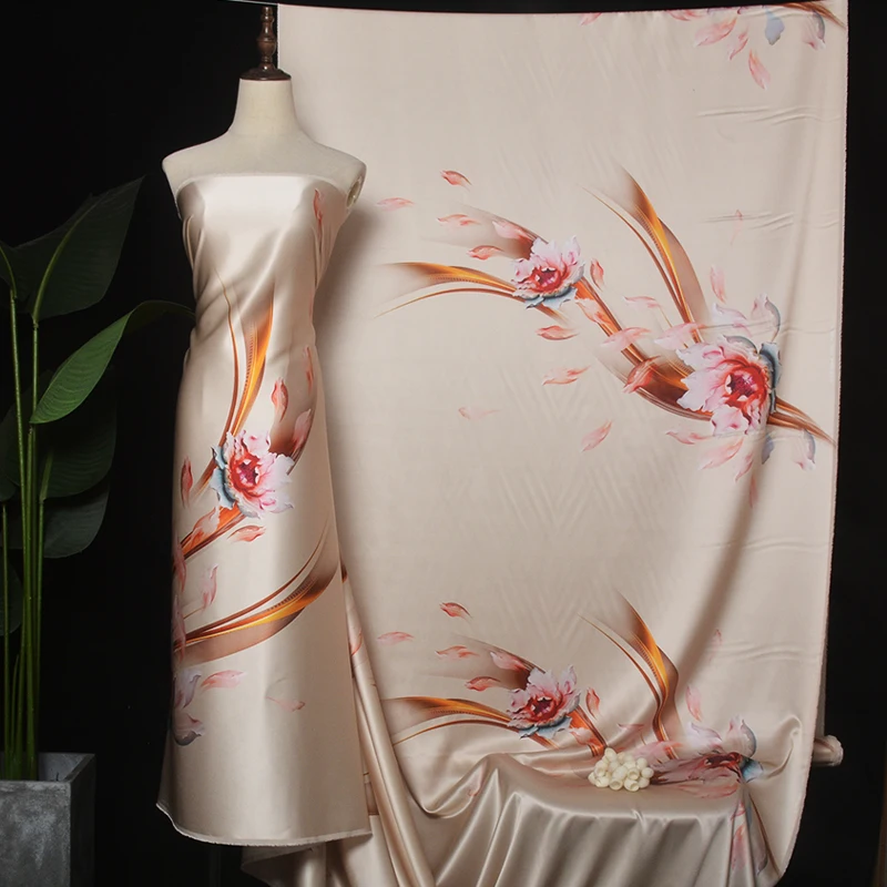 HYSK 30momme 114cm 100% Natural Silk Charmeuse Fabric Pure florals nobles mulbery Satin Material For Gown Pajamas E2753