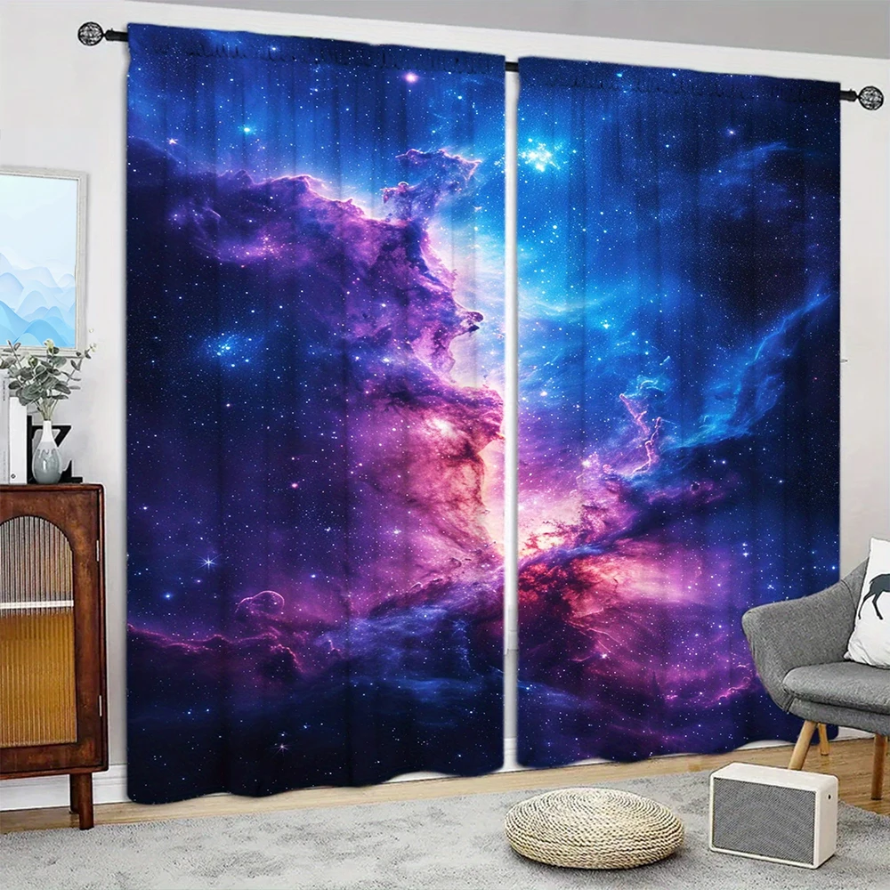 

2pcs Outer Space Printed Curtain for Home Decor - Rod Pocket Window Treatment for Bedroom,Office,Kitchen,Living Room,and Study