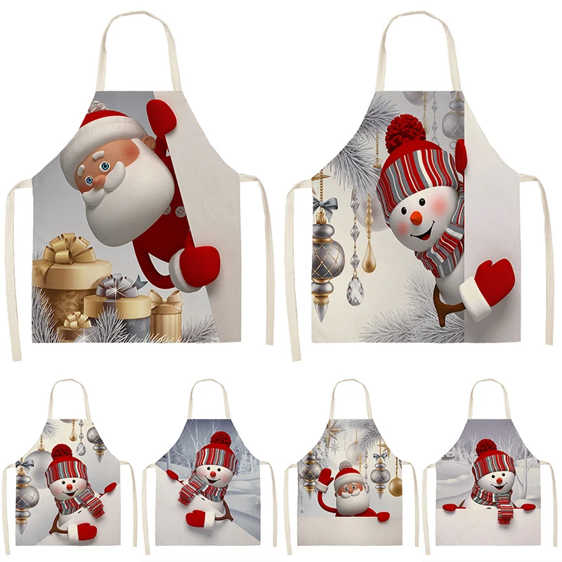 New Year Snowman Pattern Christmas Apron Home Cooking Kitchen Decoration  Adult Stain Resistant Bib  Ornament