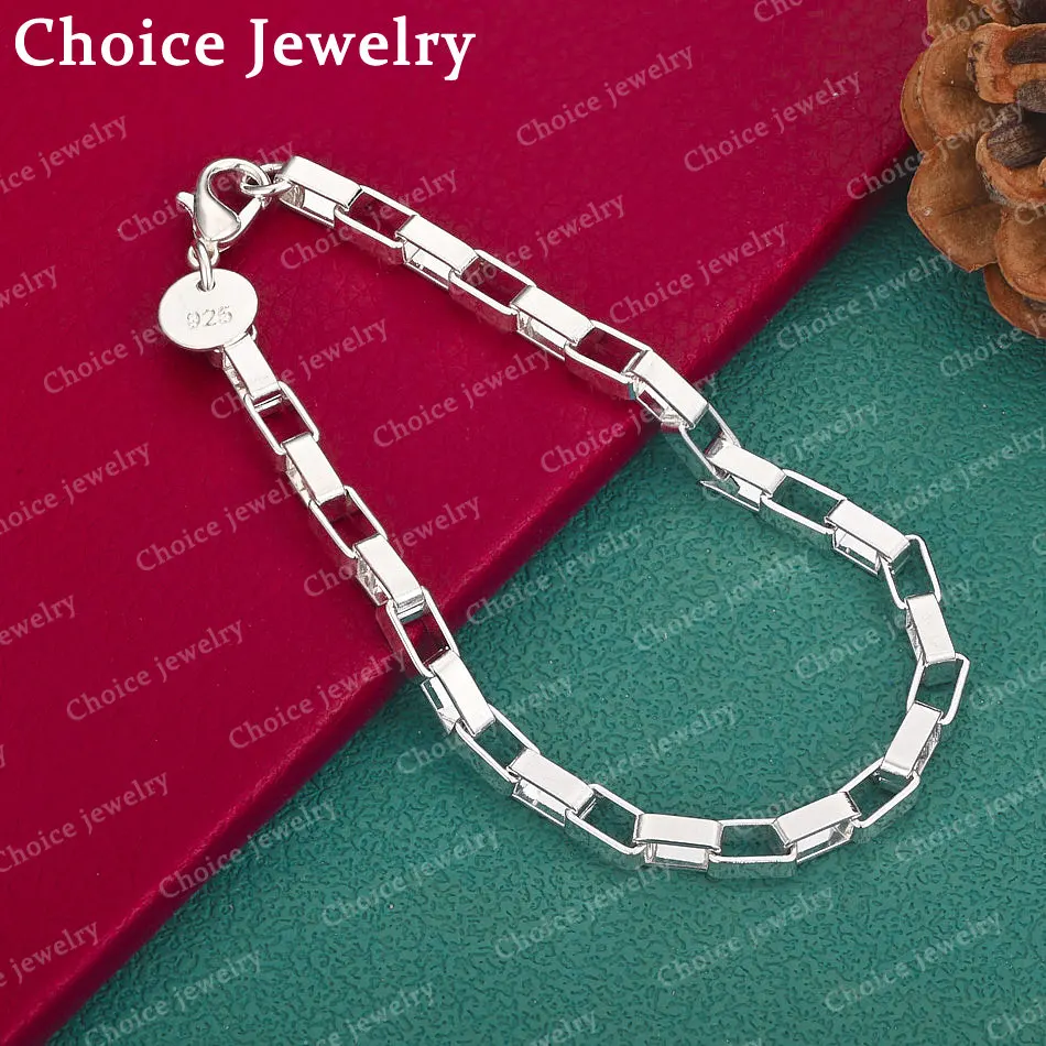 925 Sterling Silber Kastenkette Armband für Damen und Herren, exquisiter Schmuck, schlichte, großzügige Geburtstagsgeschenke