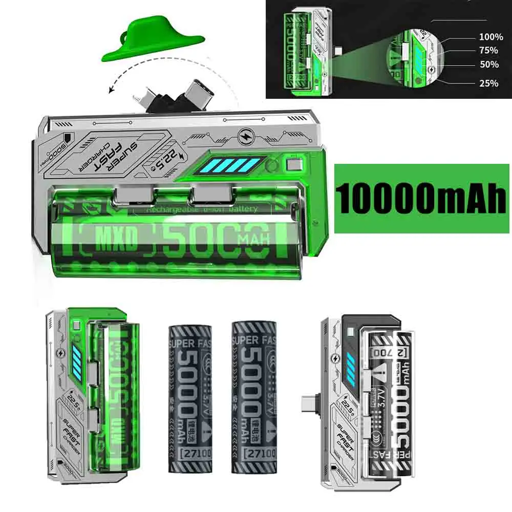

10000 мАч Power Bank 21700 Съемная сменная батарея 22,5 Вт Сменная зарядка Внешняя батарея для Samsung IPhone Xiaomi