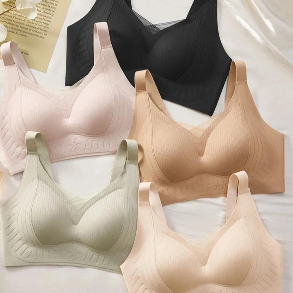 편안한 밀착형 무선 딥 V 브라 여성용 처짐 방지 무봉제 브래지어 충격 방지 속옷 무봉제 스포츠 브라