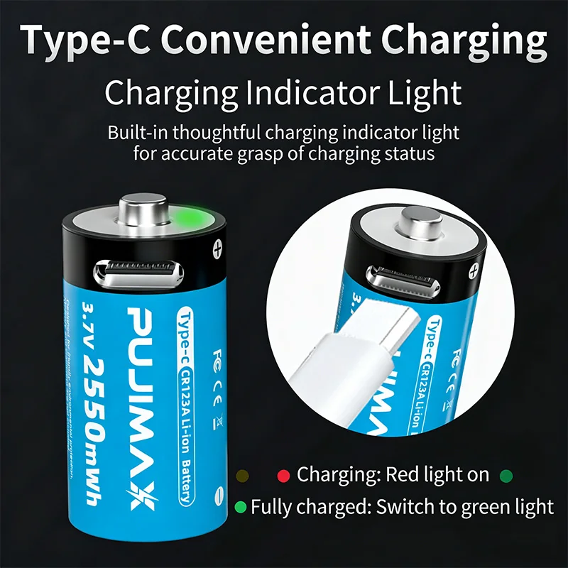 3V CR123A Rechargeable Lithium Battery 2550mWh High Capacity Portable Long Lasting Stable Output Batteries For Flashlight Camera