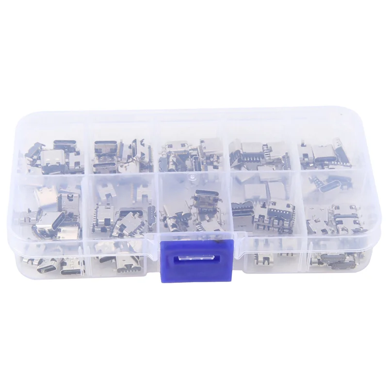 100 قطعة/الوحدة 10 نماذج Type-C USB شحن حوض موصلات مزيج 6Pin و 16Pin استخدام للهاتف والمنتجات الرقمية إصلاح أطقم دائم