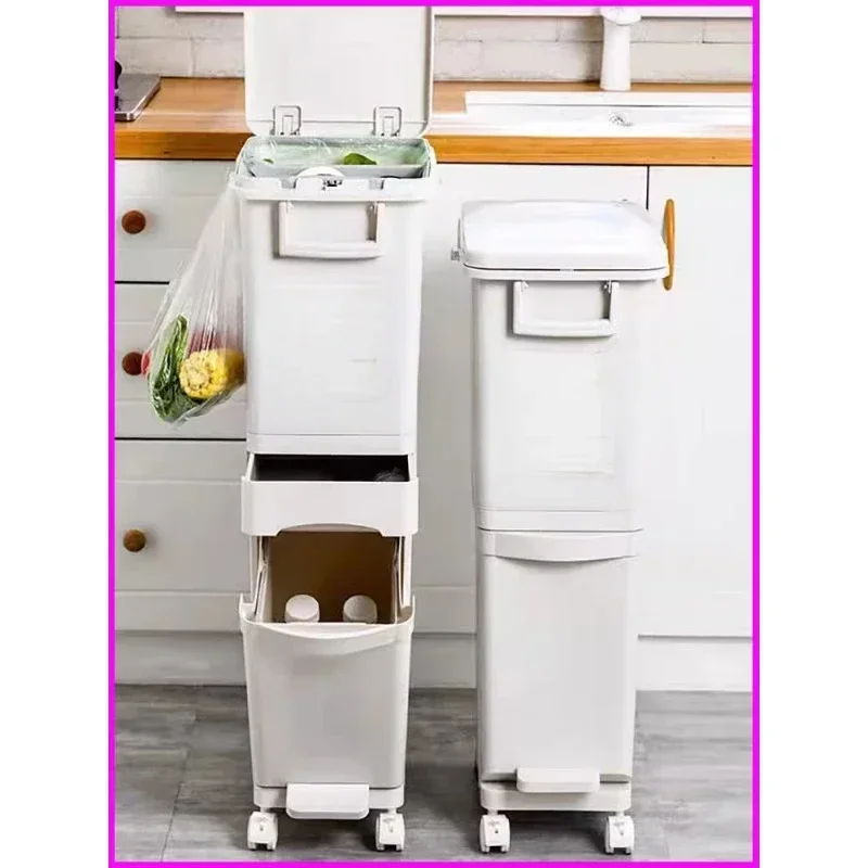 Kitchen garbage bin for dry and wet separation, large capacity household use with lid and odor prevention, large kitchen waste