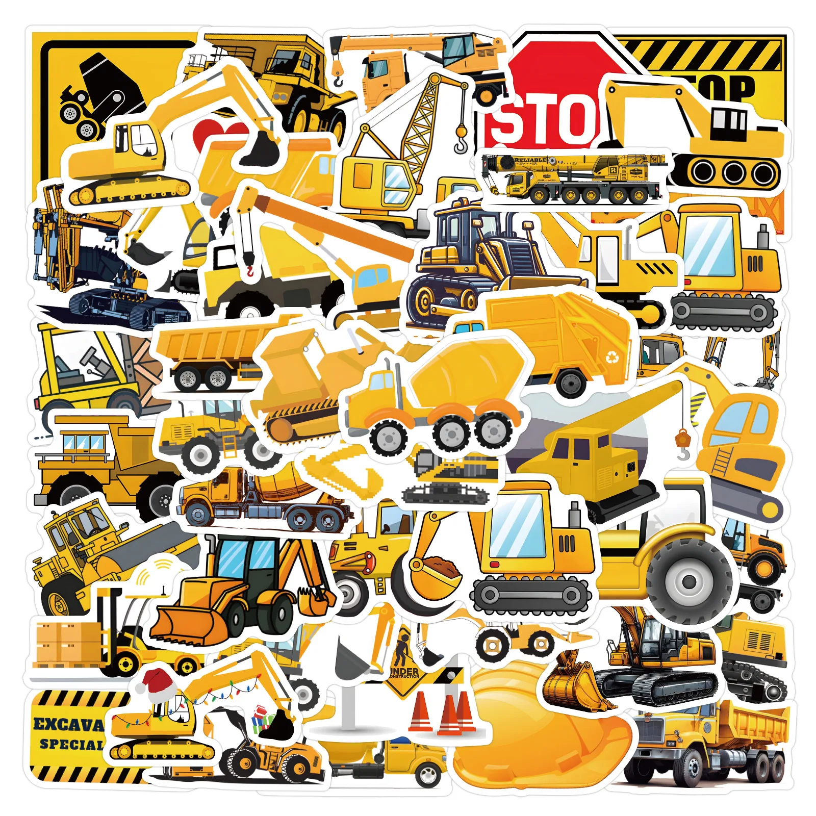 

55PCS Funny Excavator Cartoon Graffiti Stickers Waterproof Decal Children's Toys Gift Decoration Luggage Water Cup Phone Case