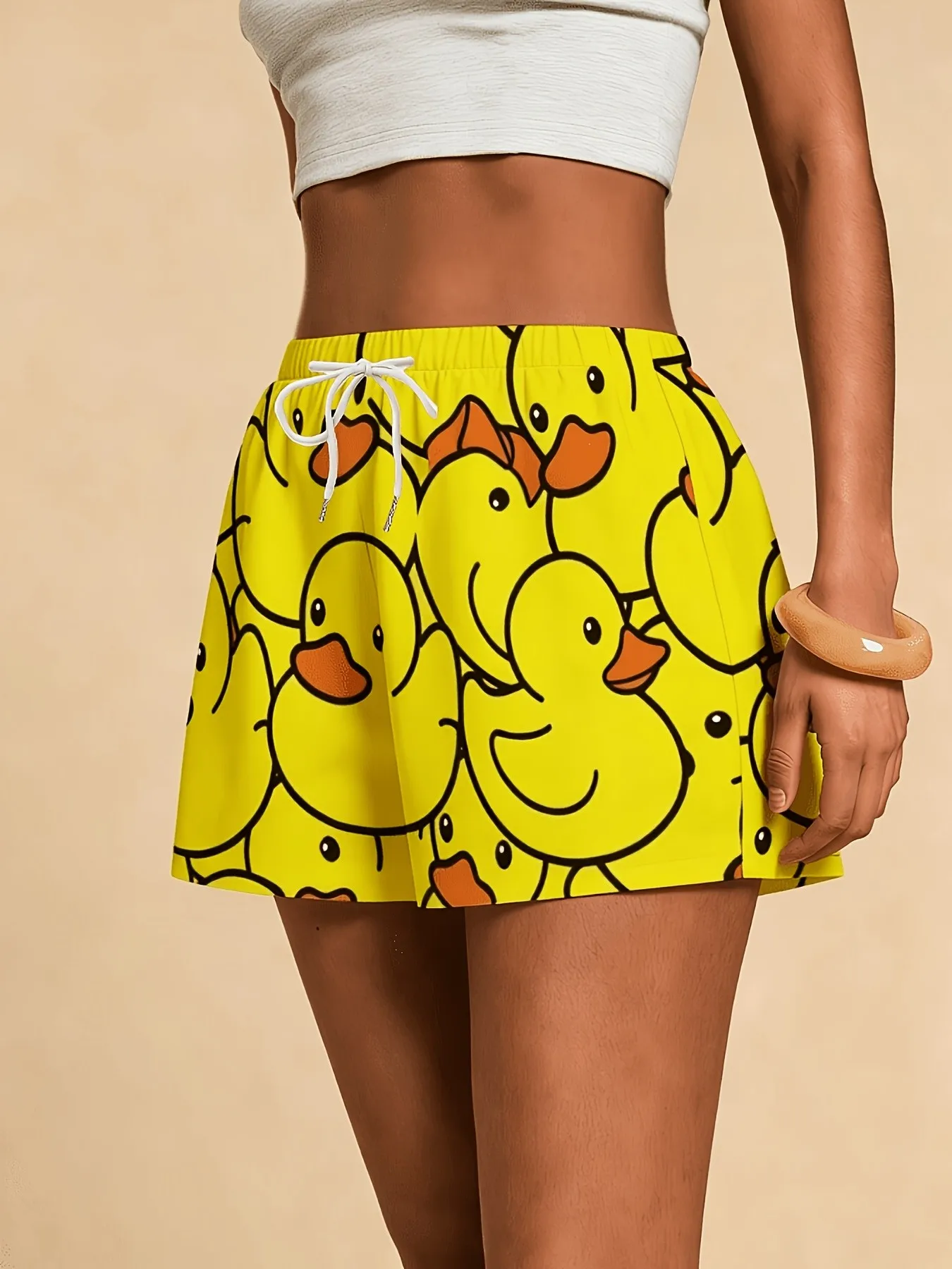 2026 Summer New Fashion Sports Casual Soft Comfortable Easy-Matching 3D Yellow Duck Pattern Printed Women's Shorts