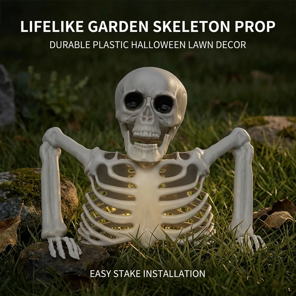 Halloween Realistic Skeleton Decoration Outdoor Yard With Movable Joints Uv Resistant Material Weighted Base Glow In Dark Party