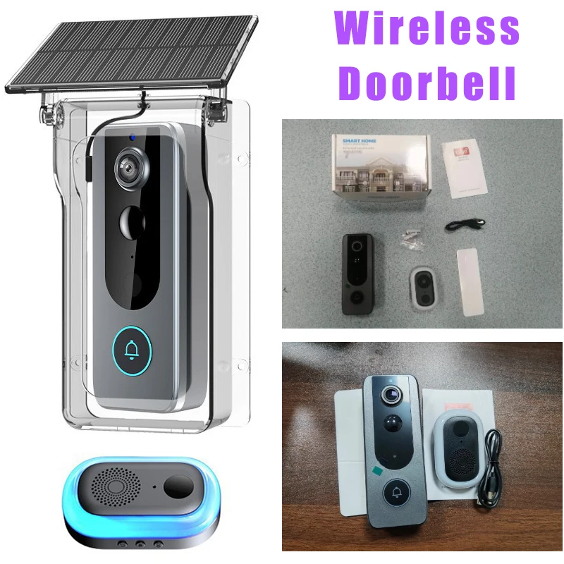 Digital Door Peepholes Wireless Doorbells Solar Rain Charge Cover Tuya Wifi Security Camera Intercom Video Smart Ring Door Bell