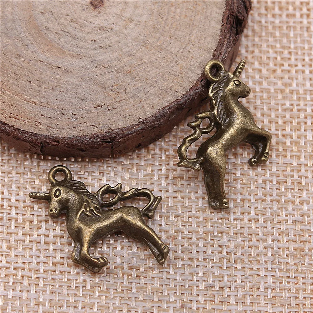 

20pcs 24x21mm(0.94x0.83inch) 2 Colors Antique Bronze Color Antique Silver Color Lucky Horn Horse Charms Pendants
