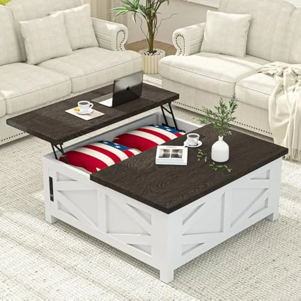 

36" Farmhouse Lift Top Coffee Table with Storage, Square Coffee Table with Charging Station, Living Room Center Table