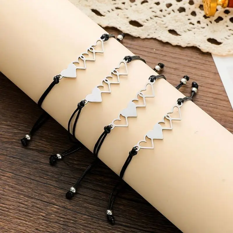 2/3/4 Đơn Giản Bohemian Dây Sáp Vòng Tay Nữ Trái Tim Tay Dây Dây Xích Vòng Tay