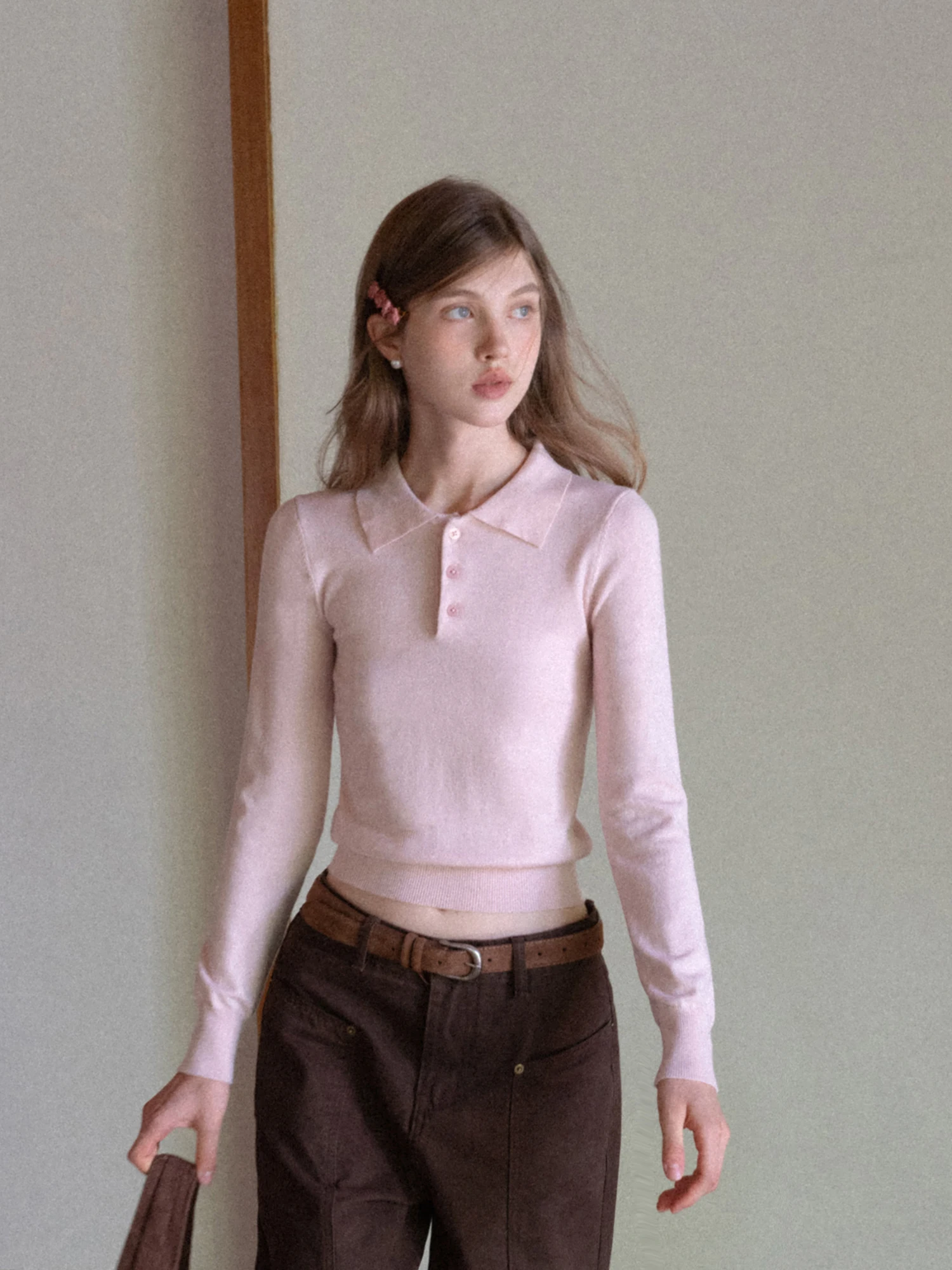 

Розовый тонкий трикотажный топ EGGKA из полиэфирного волокна для женщин, повседневный стиль