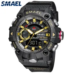 SMAEL-Montres de sport étanches pour hommes, montre-bracelet, chronomètre, alarme LED, horloge, militaire, mode, choc, degré, 50m, 8040