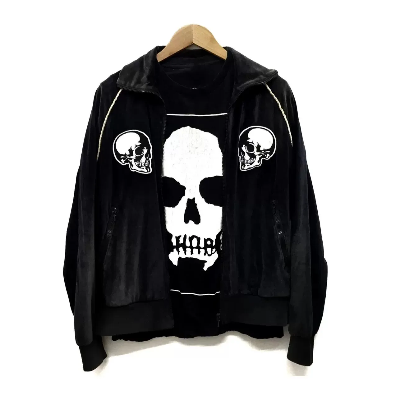 number nine n9 skull velvet embroidered zipper jacket corduroy