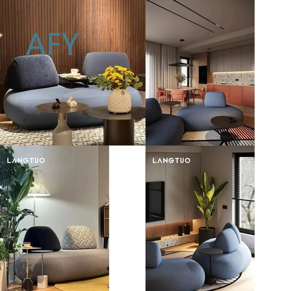 Freehand Space Pebble Sofa Fabric for Small Apartment Living Room Double Sided Arc Couch Modern Minimalist Sectional Loveseat