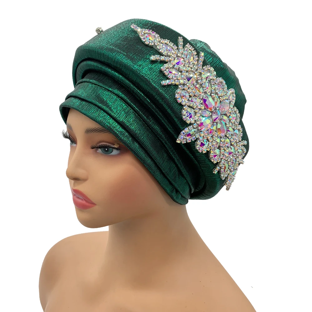 Glitter African Head Wraps Luxury Rhinestone Turban Hat for Women Headgear Nigeria Auto Gele Headtie Turbante Mujer