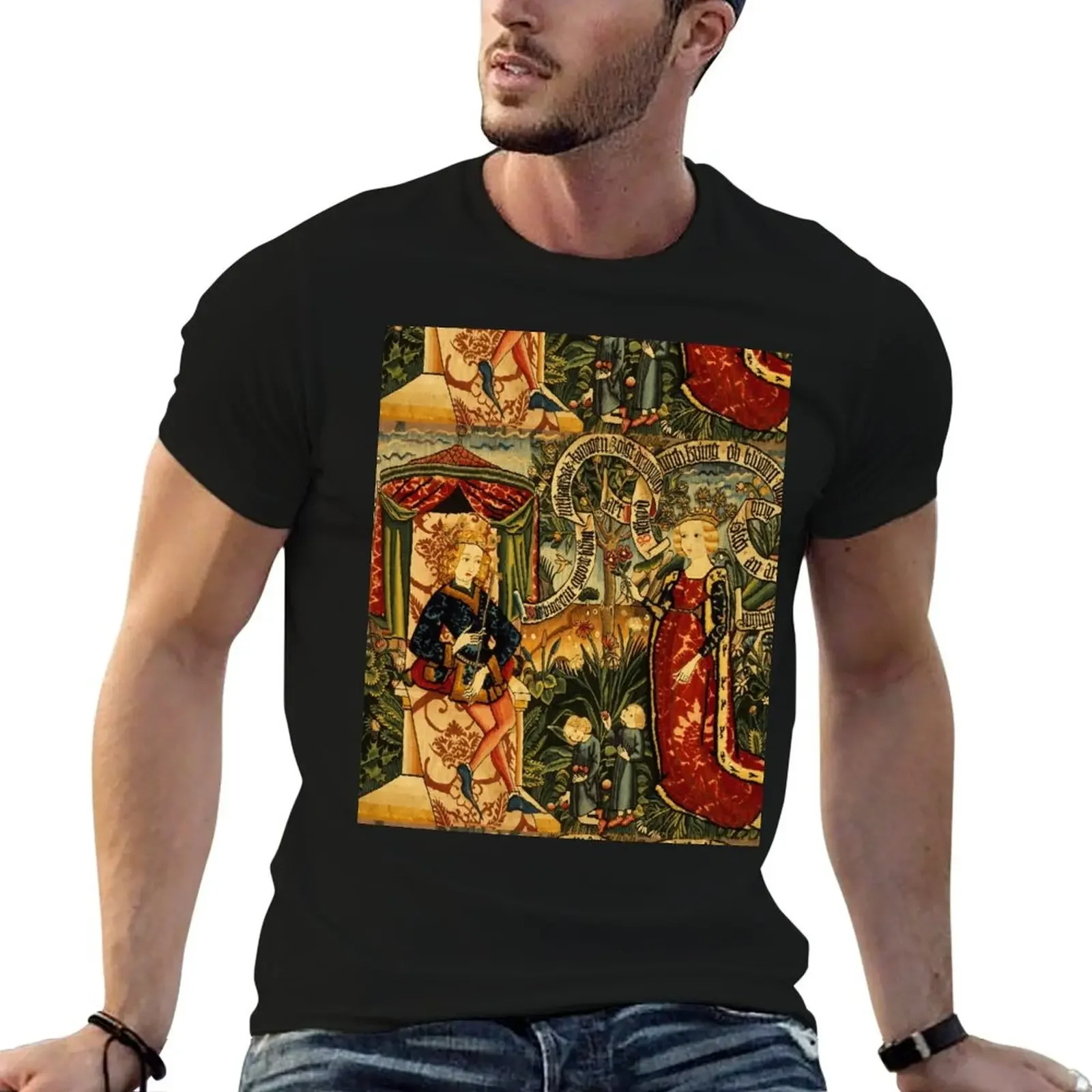 Two Riddles of the Queen of Sheba, Medieval Tapestry T-Shirt tees sweat mens funny t shirts