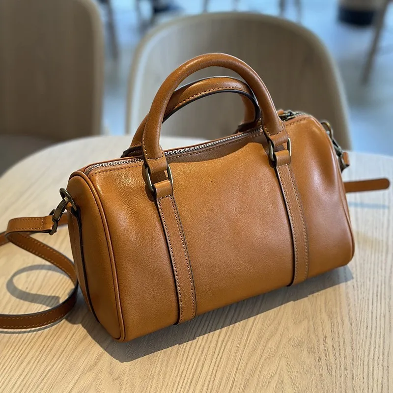 

Johnature 2024 Autumn New Genuine Leather Women's Bag Casual Solid Color Versatile Handbag Large Capacity Shoulder Bags