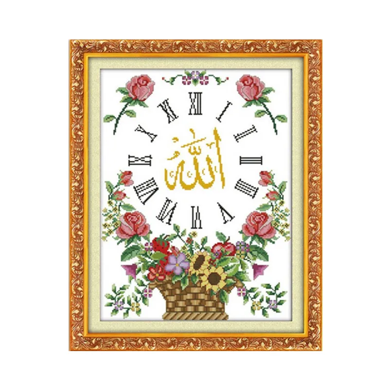 Orologio da parete islamico kit punto croce fiore frutta orologio 14ct count 11ct stampato tela del ricamo FAI DA TE cucito a mano