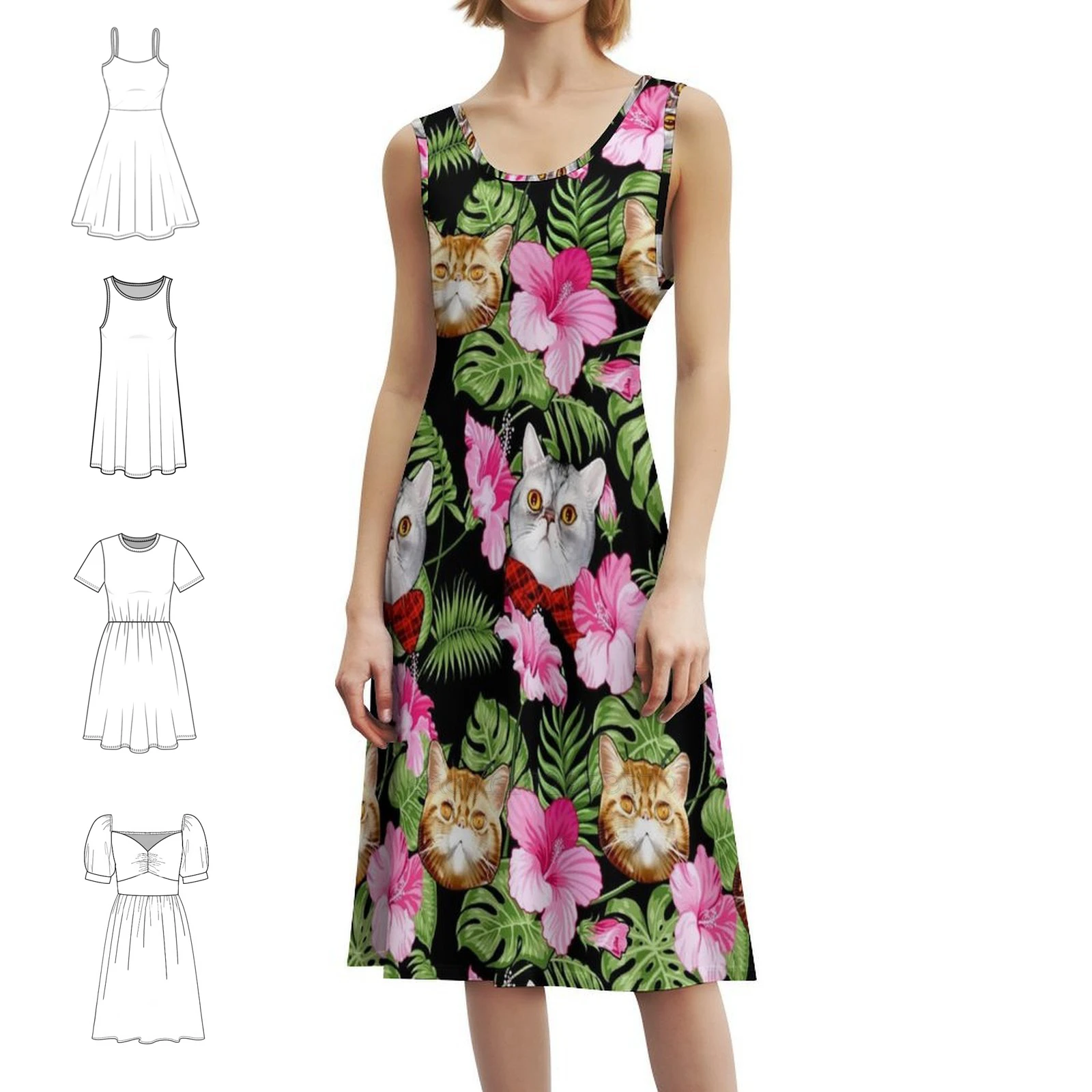 من البيض واليقطين فستان الحفلات النسائية ملابس الشارع الشهير ملابس النادي المطبوعة العصرية للإناث فستان القطط الأزهار هاواي للفتيات