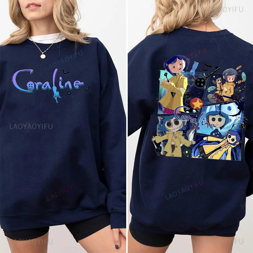Halloween Coraline Sweatshirt All Saints' Day Vintage Funny Cartoon Hoodie 2025 Spooky Doll Sweatshirt Men Women Autumn Pullover #1