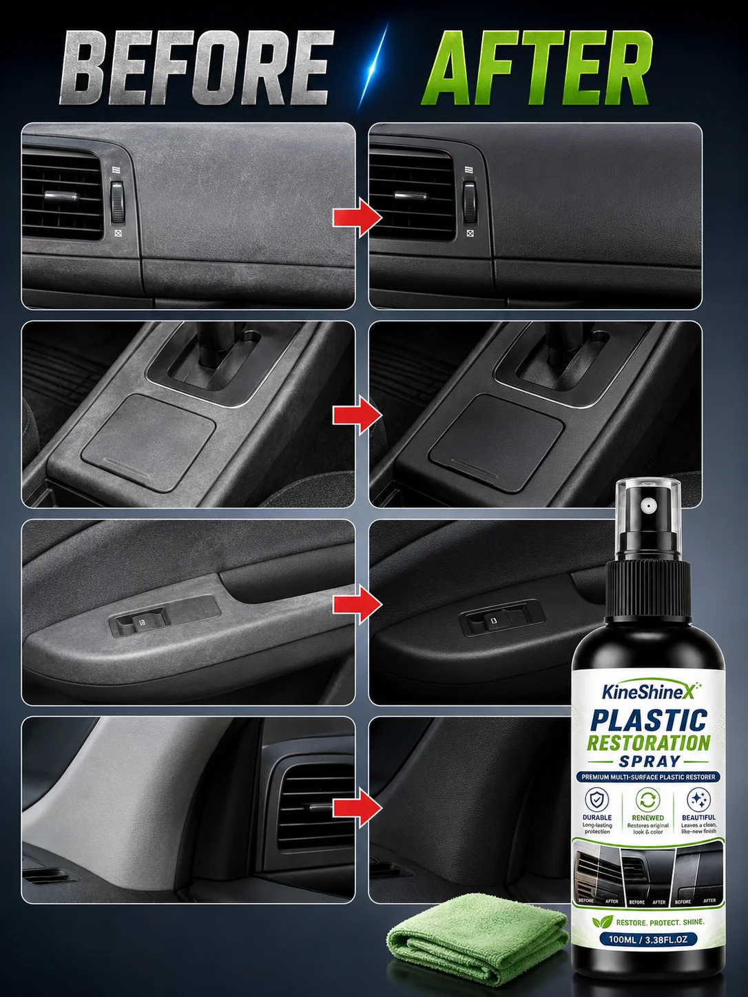 Interior Plastic Renovator for Car Remove White Fade & Minor Scratches Conditioner Protect Leather Surfaces