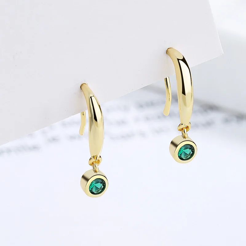 RYJU-pendientes de plata de ley 925 para mujer, aretes minimalistas de circonita redonda verde, joyería de lujo para fiesta de boda, accesorios de regalo