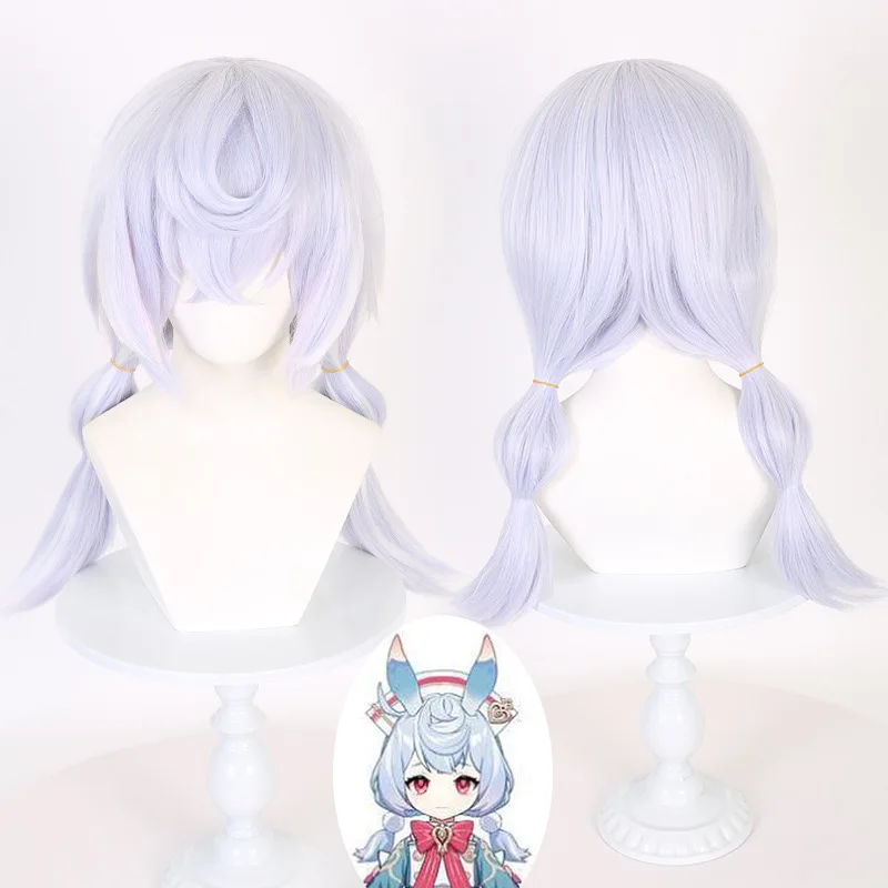 

Парик для косплея Genshin Impact - Xigwen From Fontaine, светло-голубой градиент, реалистичная кожа головы, цельные двойные косы