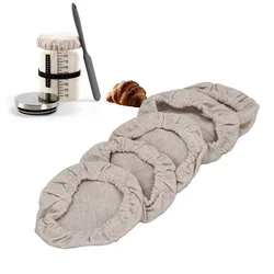 5pcs Sourdough Starter Jar Cloth Covers Linen Breathable Sourdough Jar Covers Universal Fit Multi Purpose for 3-4 inch Jar Mouth