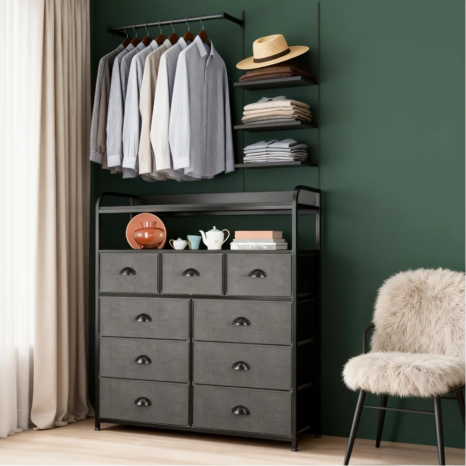 

Tall Wooden Dresser, Dresser for Bedroom with 6 Large Drawers, Tall Chest of Drawers Modern Wooden Dresser for Living Room, Entryway, Hallway, Dressing Room, Black, White, Easy Assembly
