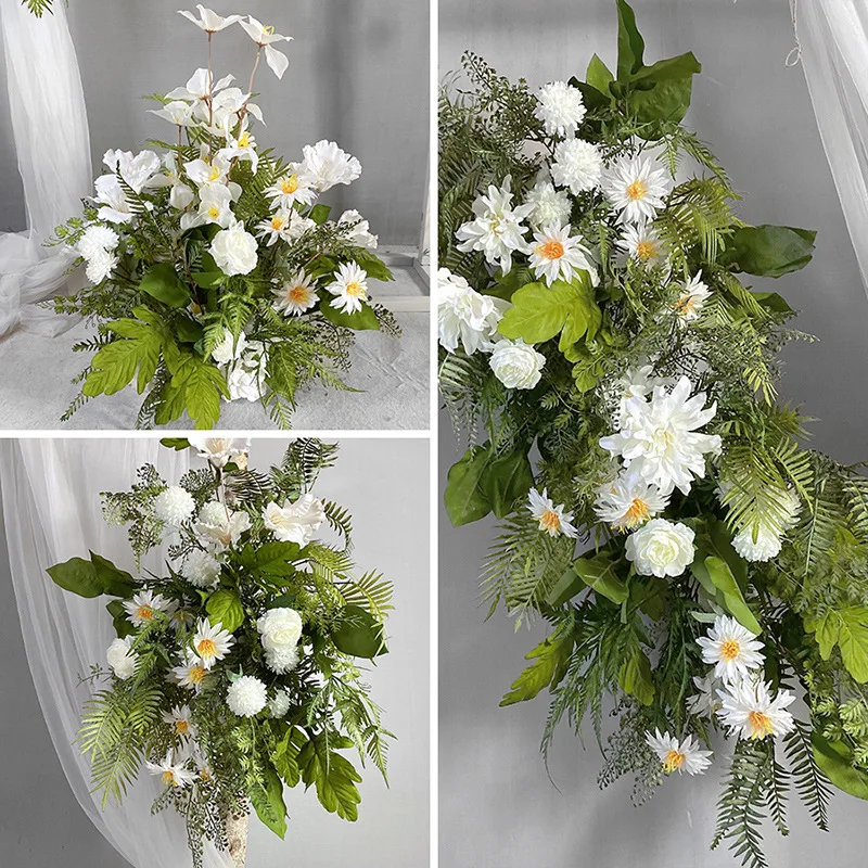 ترتيب الزفاف النباتات الخضراء الزفاف الأبيض الزهور المرحلة زخرفة خلفية #4