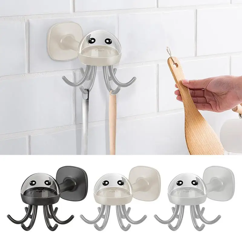 

Portable Belt Rack Rotatable Octopus Design Utility Clothes Hooks Reusable Decorative Coat Hangers Backpack Hooks For Bedroom