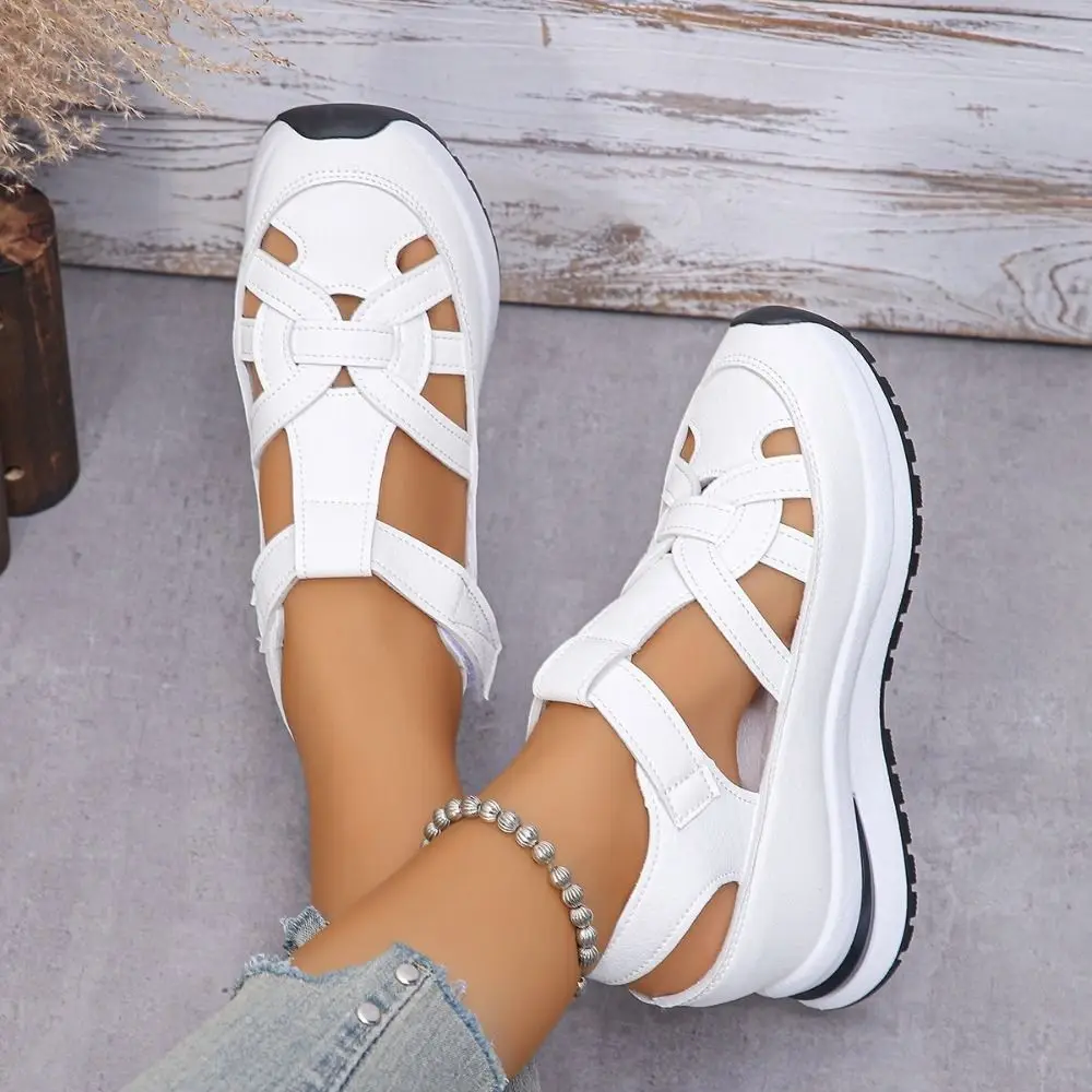 

Closed Toe Women's Solid Wedge Sandals Fashion Hollow Women Sandals Buckle Strap Height Increasing Summer Women Shoes Office