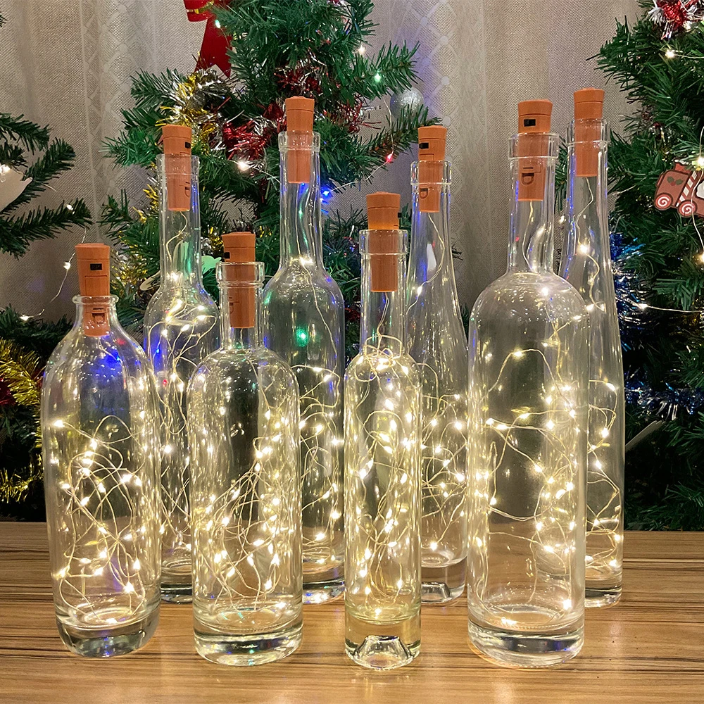 Led string luz garrafa de vinho cortiça luzes de fadas guirlandas lâmpada do feriado casamento barra decoração natal fio cobre luzes da corda