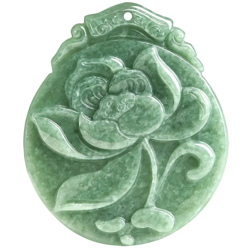 

Burmese Jade Lotus Pendant Jadeite Accessories Necklaces Jewelry Emerald Green Necklace Chinese Gift Natural Talismans Gemstone