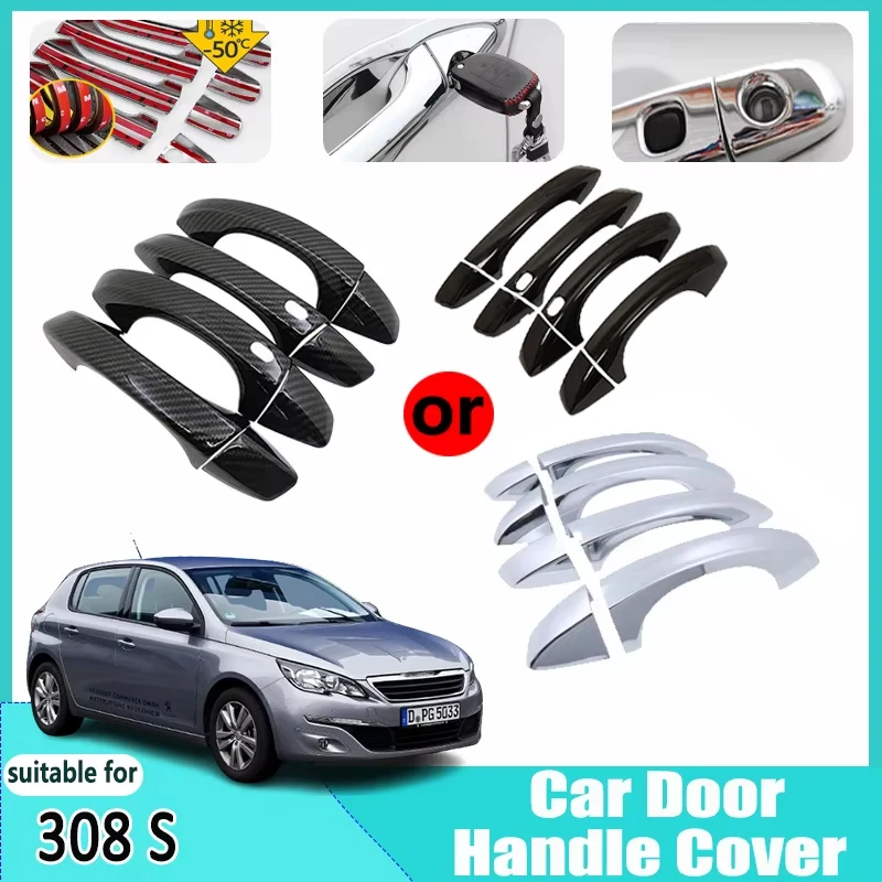 

For Peugeot 308 S 2021 2020 2019 2018 2017 Carbon Fiber Chrome Covers External Decoration Door Handles Scratch Car Accessories