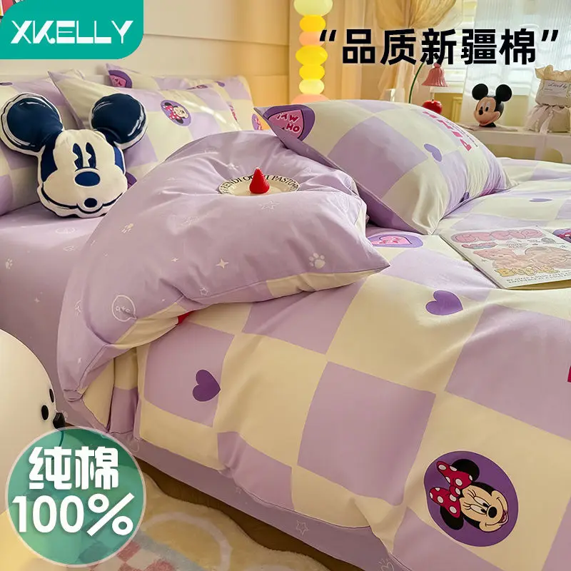 Disney cartoon Alienins cute student dormitory single bed quilt cover sheet comfortable and soft pure cotton three-piece set